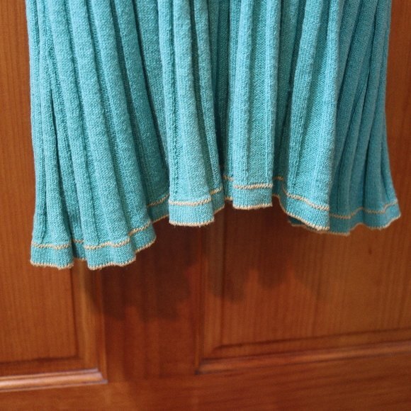 Vintage 90s Teal Green Ribbed Knit V-Neck Midi Dress (Size 14) - Bodycon Belted - Picture 10 of 15